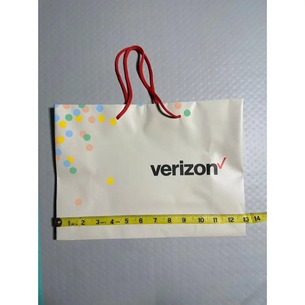 Verizon Paper Shopping Gift Bag 13x9.5x4.5‎ Red Handles Confetti Design Logo